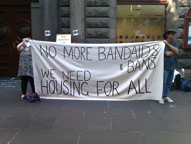 No more bandaids & bans: We need housing for all! Photo CC BY Katherine Phelps 2017 March 03